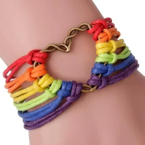 Silk Thread Rainbow Bracelet Wrist Band with Heart of Love