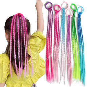 Synthetic Rainbow Colorful Braids Ponytail Hair